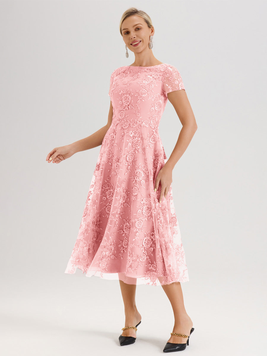strapless open back dress Cicinia Blush Mother of The Groom Dress Long Lace Chiffon A-Line Tea Length Cap Sleeves Chic