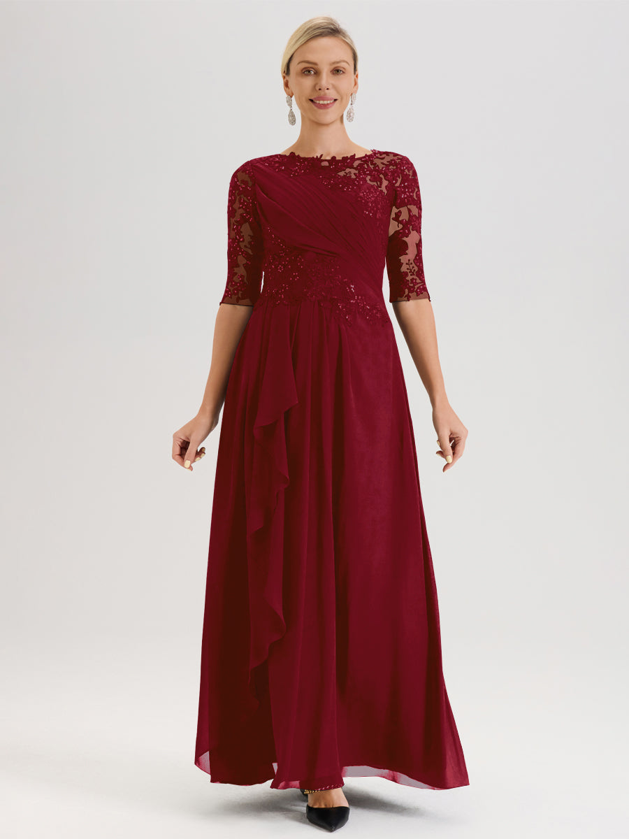 Cicinia Burgundy Mother Of The Groom Dress Long Chiffon A-line Half Sl