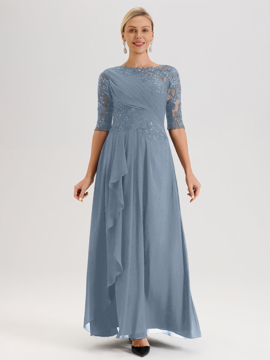 Cicinia Dusty Blue Mother Of The Groom Dress Long Chiffon A-line Half