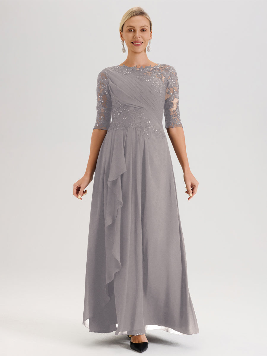 Cicinia Silver Mother Of The Groom Dress Long Chiffon A-line Half Slee