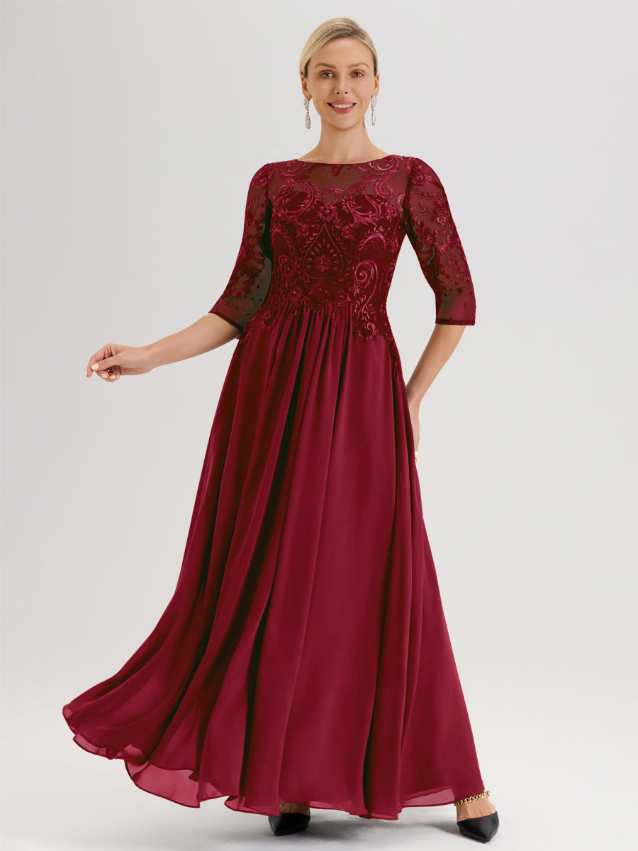 Cicinia Burgundy Mother Of The Groom Dress Long Chiffon Lace A-line Ha