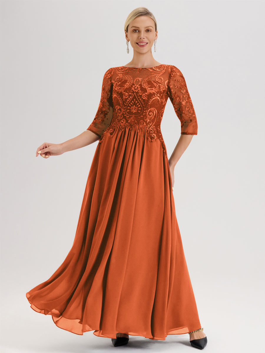 Cicinia Burnt Orange Mother Of The Groom Dress Long Chiffon Lace A-lin