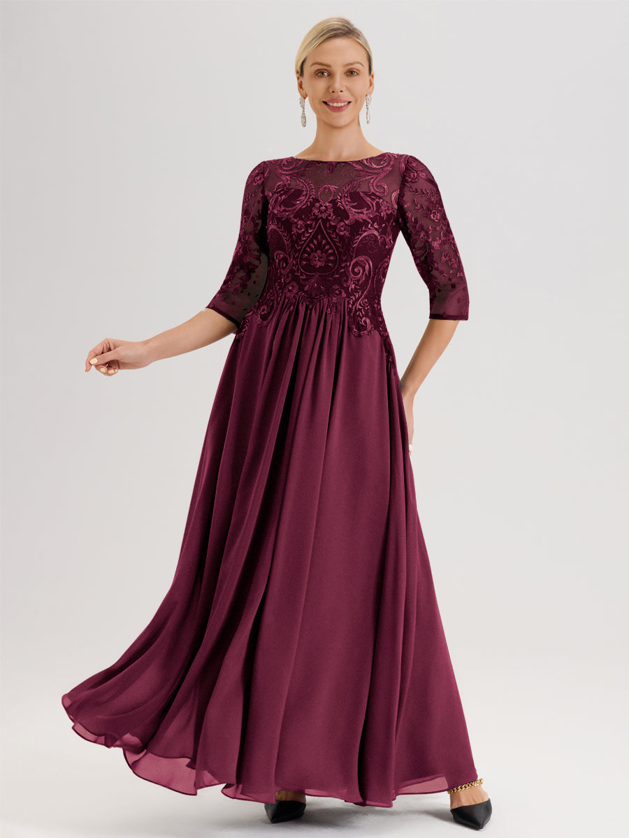 mulberry lace dress Cicinia Mulberry Mother Of The Bride Dress Long Chiffon Lace A-line Half Sleeves Beaded Floor Length