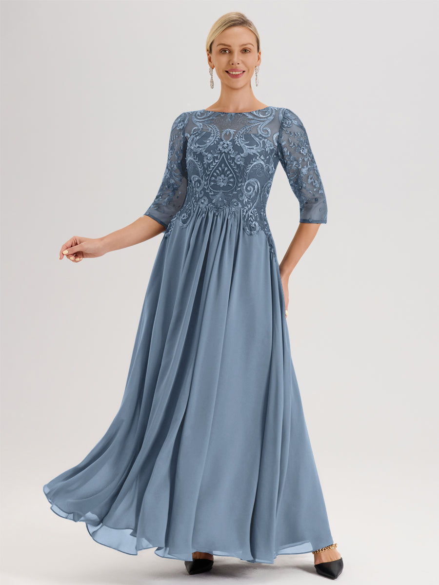 Cicinia Slate Blue Mother Of The Groom Dress Long Chiffon Lace A-line