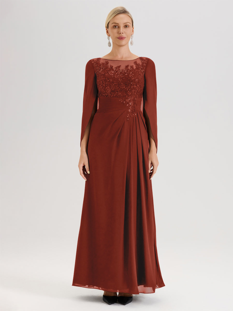 rust long sleeve dress Cicinia Rust Mother Of The Bride Dress Long Chiffon Appliques Lace A-l