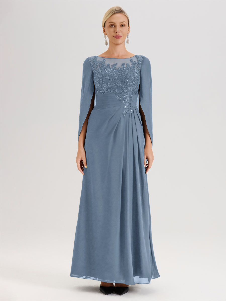Cicinia Slate Blue Mother Of The Bride Dress Long Chiffon Appliques La