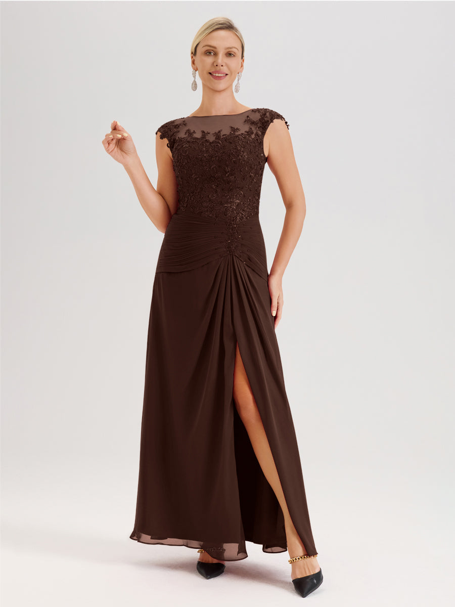 Cicinia Chocolate Mother Of The Bride Dress Long Chiffon Slit Applique Cicinia Chocolate Mother Of The Bride Dress Long Chiffon Slit Applique