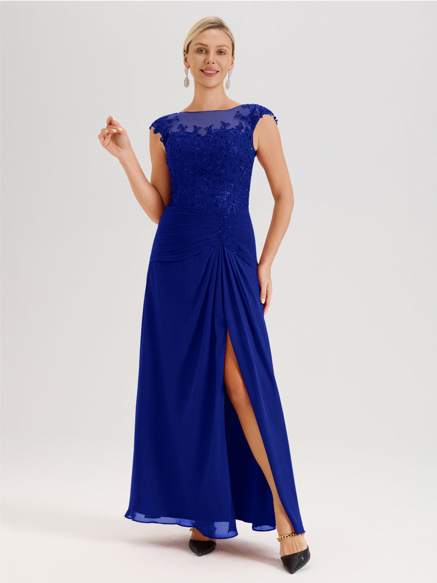 Cicinia Royal Blue Mother Of The Bride Dress Long Chiffon Slit Appliques Lace A-line Beaded Floor Length Cicinia Royal Blue Mother Of The Bride Dress Long Chiffon Slit Appliques Lace A-line Beaded Floor Length