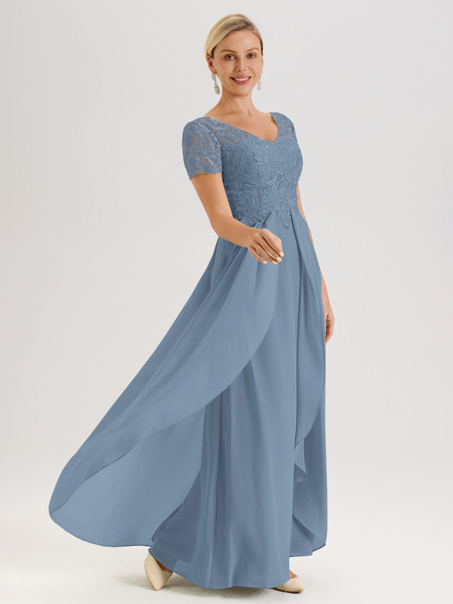 Cicinia Slate Blue Mother Of The Bride Dress With Sleeves Long Chiffon