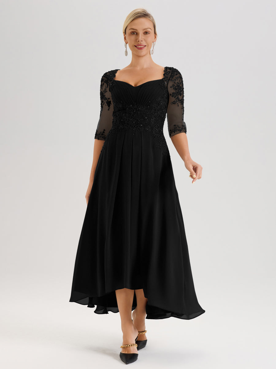 Cicinia Black Mother Of The Groom Dress With Sleeves Long Chiffon Lace