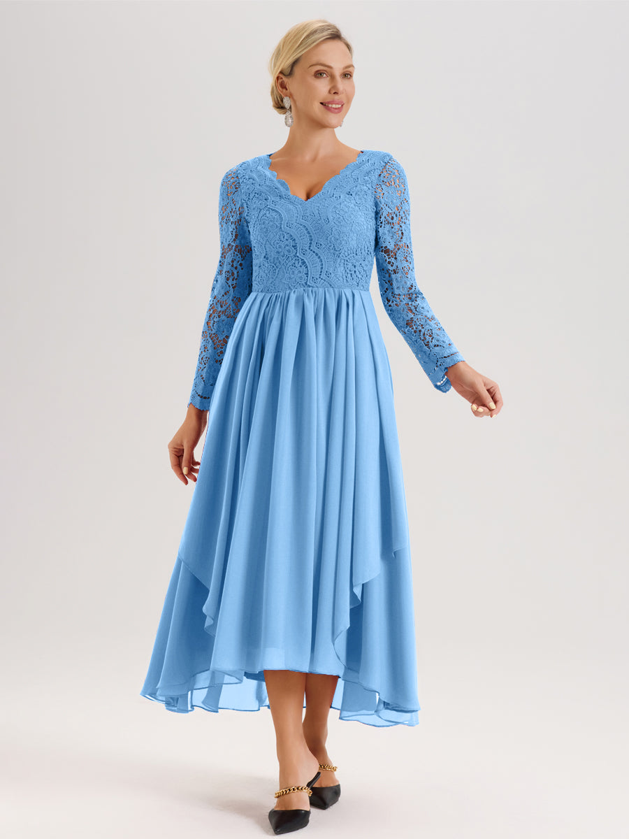 Cicinia Blue Mother Of The Groom Dress With Sleeves Long Chiffon Lace