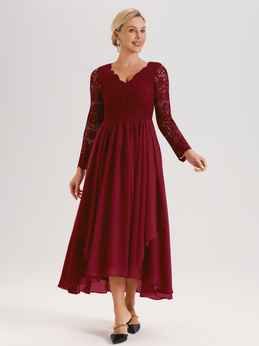 Cicinia Burgundy Mother Of The Groom Dress With Sleeves Long Chiffon L