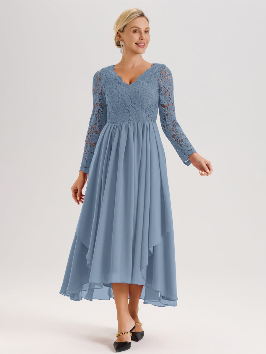 Cicinia Slate Blue Mother Of The Bride Dress With Sleeves Long Chiffon
