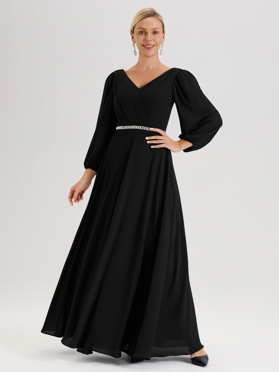 Cicinia Black Mother Of The Groom Dress With Sleeves Long Chiffon A-li