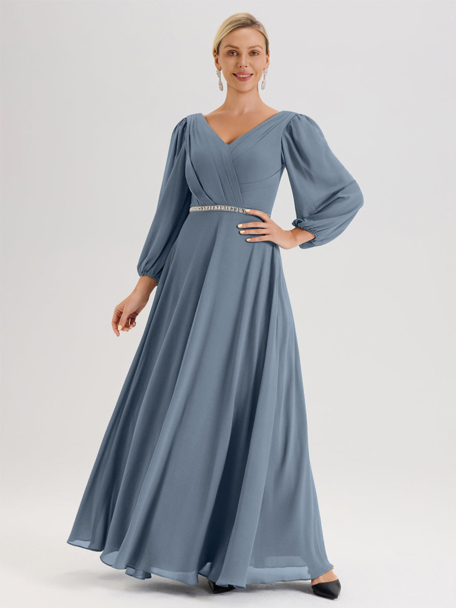 Cicinia Dusty Blue Mother Of The Groom Dress With Sleeves Long Chiffon