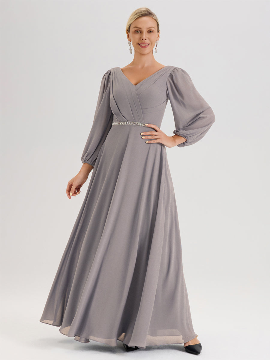 Cicinia Silver Mother Of The Groom Dress With Sleeves Long Chiffon A-l