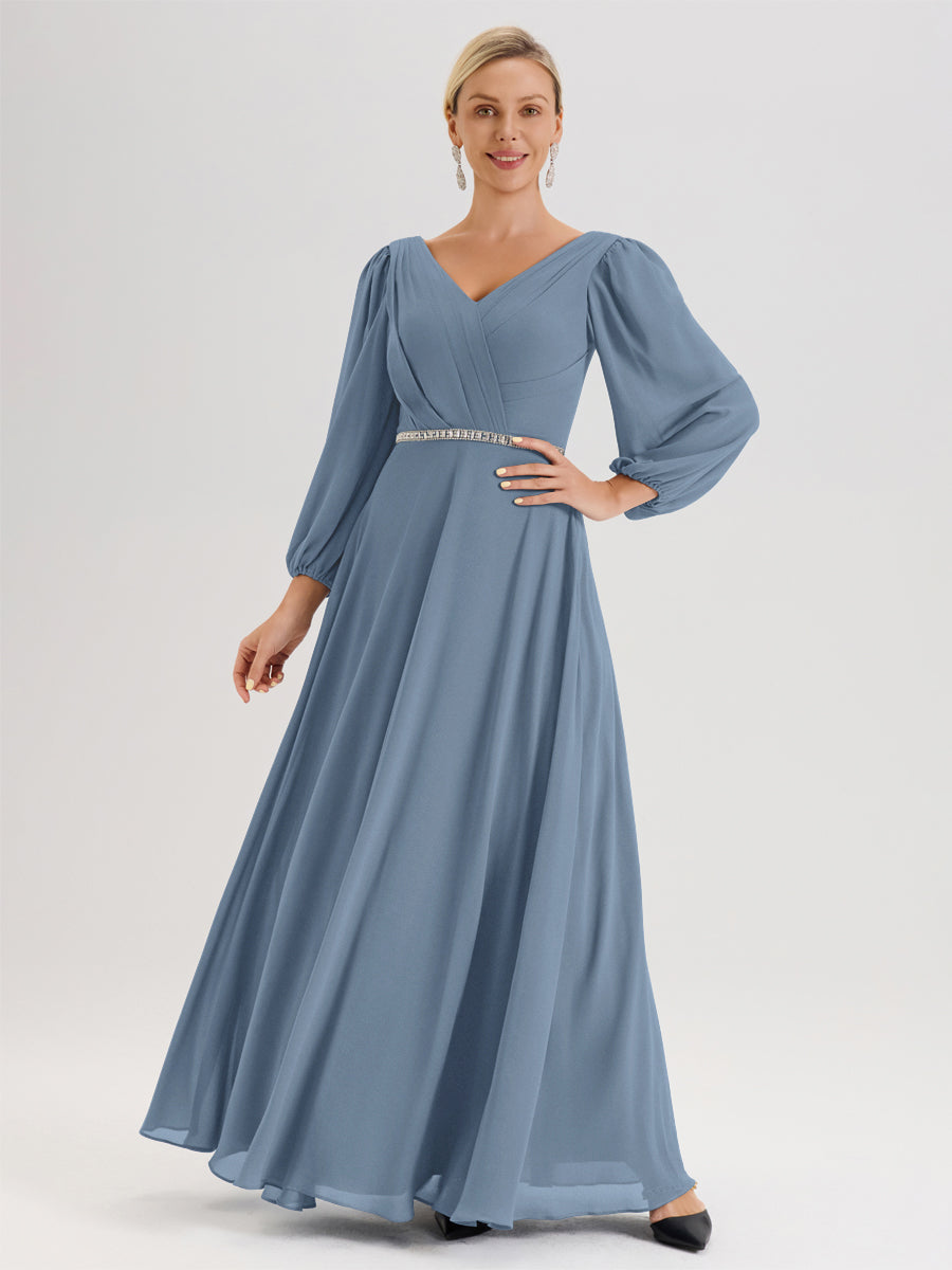 Cicinia Slate Blue Mother Of The Bride Dress With Sleeves Long Chiffon