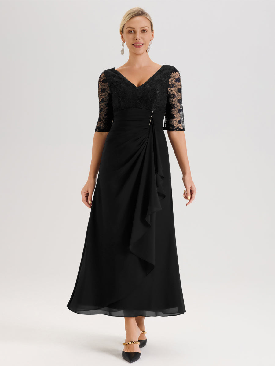 Cicinia Black Mother Of The Groom Dress With Sleeves Long Chiffon Sequ