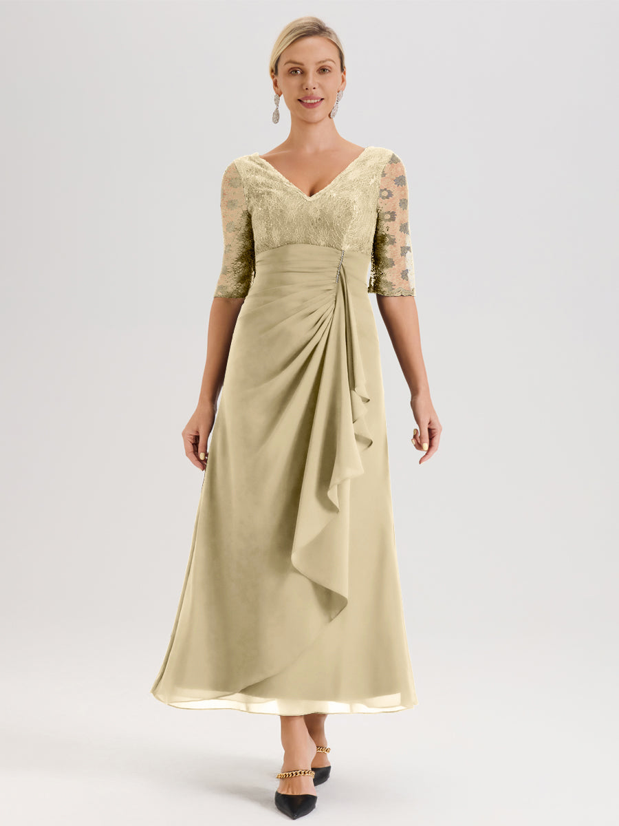 Cicinia Champagne Mother Of The Bride Dress With Sleeves Long Chiffon