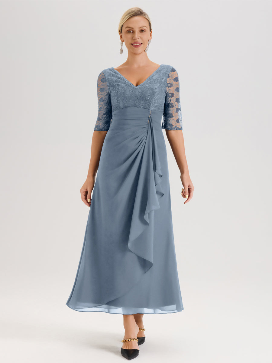 Cicinia Dusty Blue Mother Of The Bride Dress With Sleeves Long Chiffon
