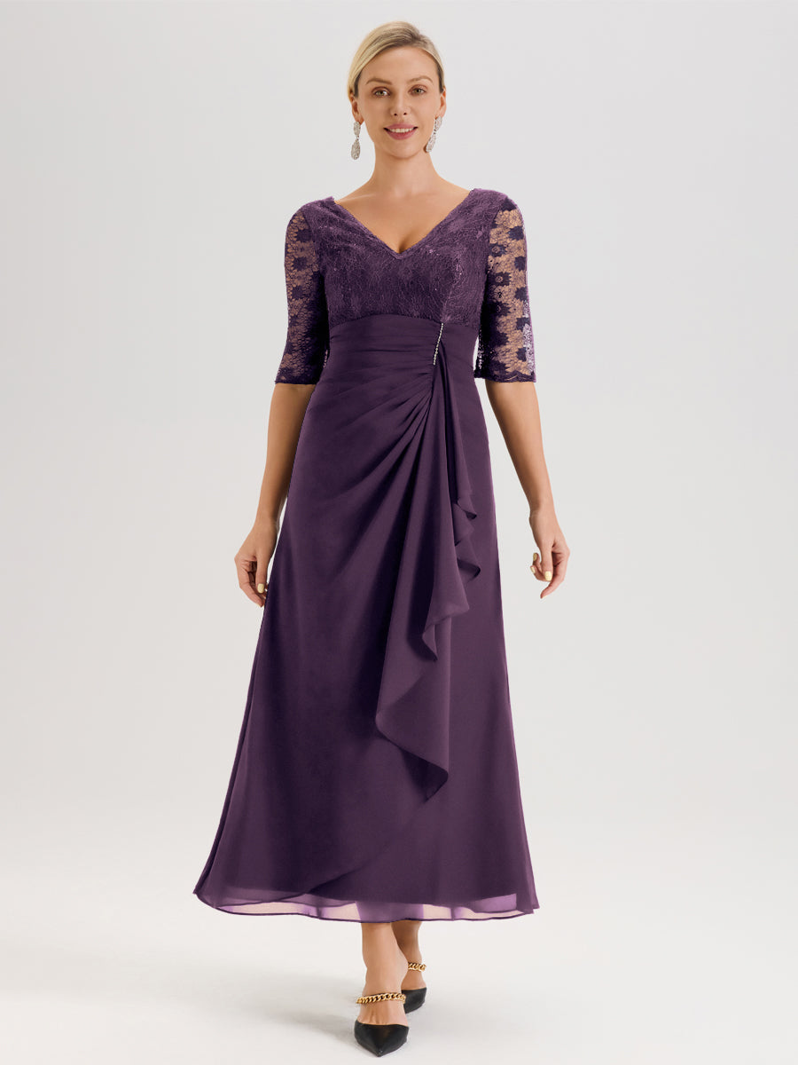 Cicinia Plum Mother Of The Bride Dress With Sleeves Long Chiffon Sequi