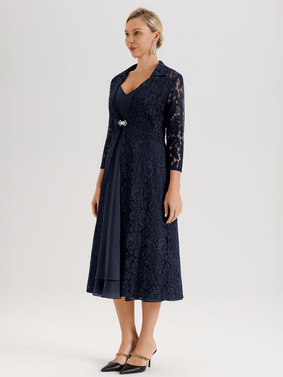 Cicinia Dark Navy Mother Of The Groom Dress With Jacket Long Chiffon L