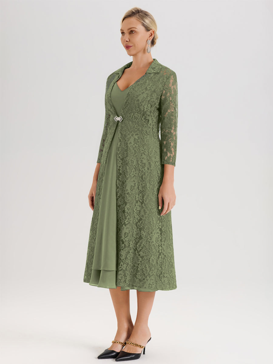 Cicinia Olive Green Mother Of The Groom Dress Long Chiffon Appliques Lace A-line Cape Sleeves Elegant main image 0