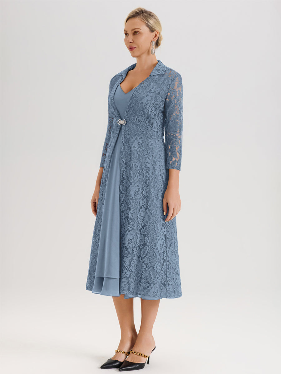 Cicinia Slate Blue Mother Of The Bride Dress With Jacket Long Chiffon