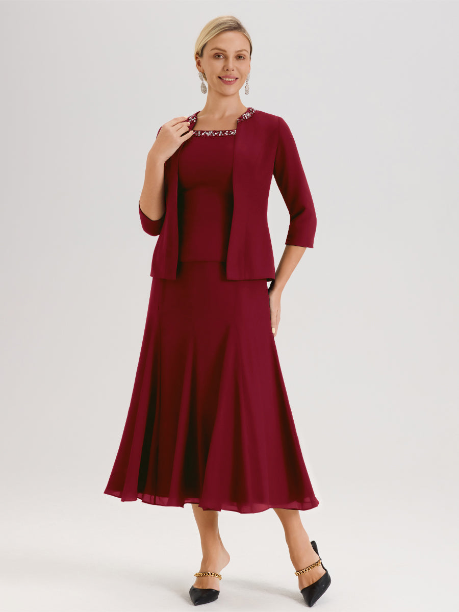 Cicinia Burgundy Mother Of The Groom Dress With Jacket Separates 3 Pie