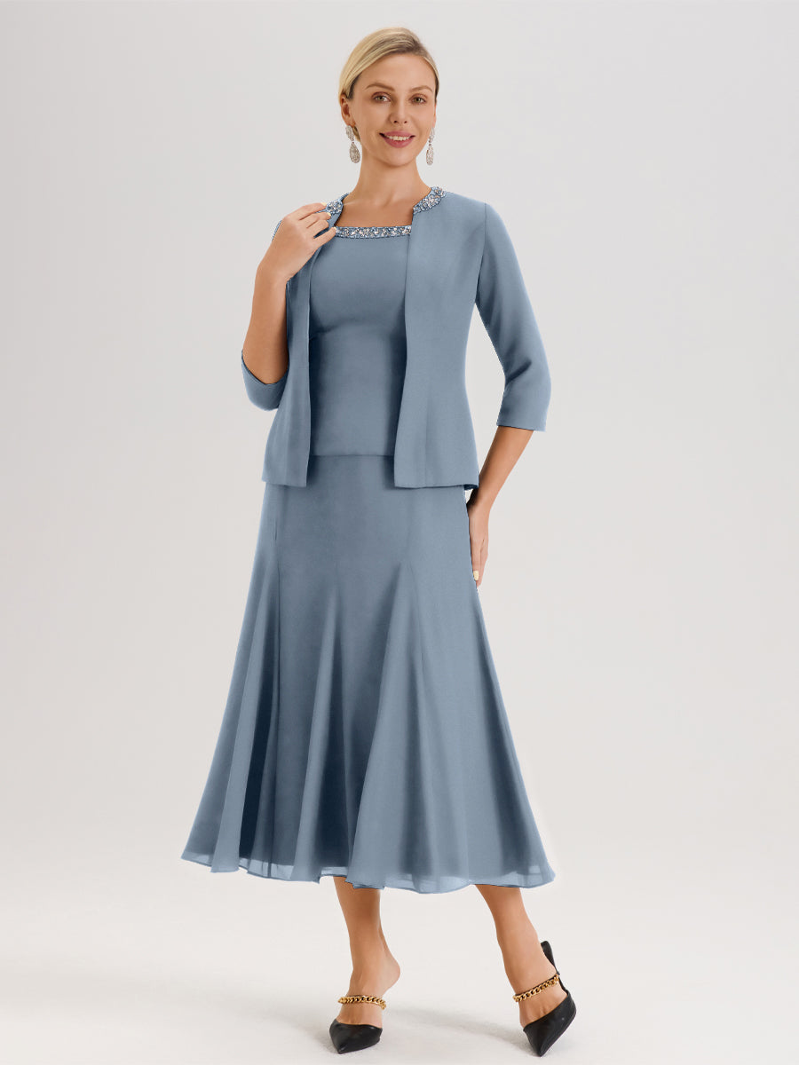 Cicinia Dusty Blue Mother Of The Groom Dress With Jacket Separates 3 P