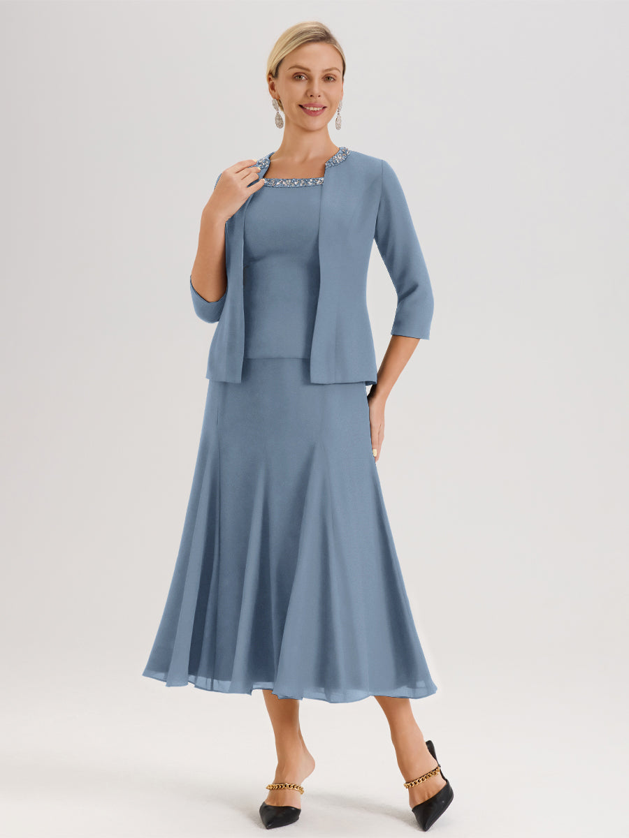 Cicinia Slate Blue Mother Of The Bride Dress With Jacket Separates 3 P