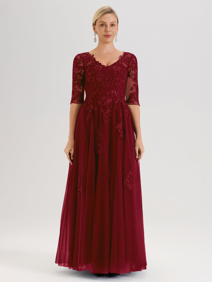 Cicinia Burgundy Mother Of The Groom Dress Long Chiffon Tulle Applique