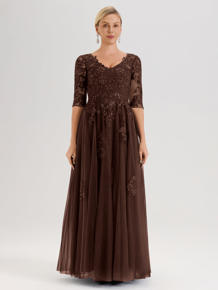 Cicinia Chocolate Mother Of The Bride Dress Long Chiffon Tulle Appliqu