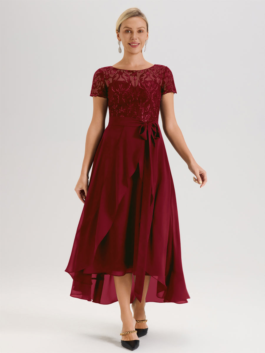 Cicinia Burgundy Mother Of The Groom Dress Short Sleeves Long Chiffon