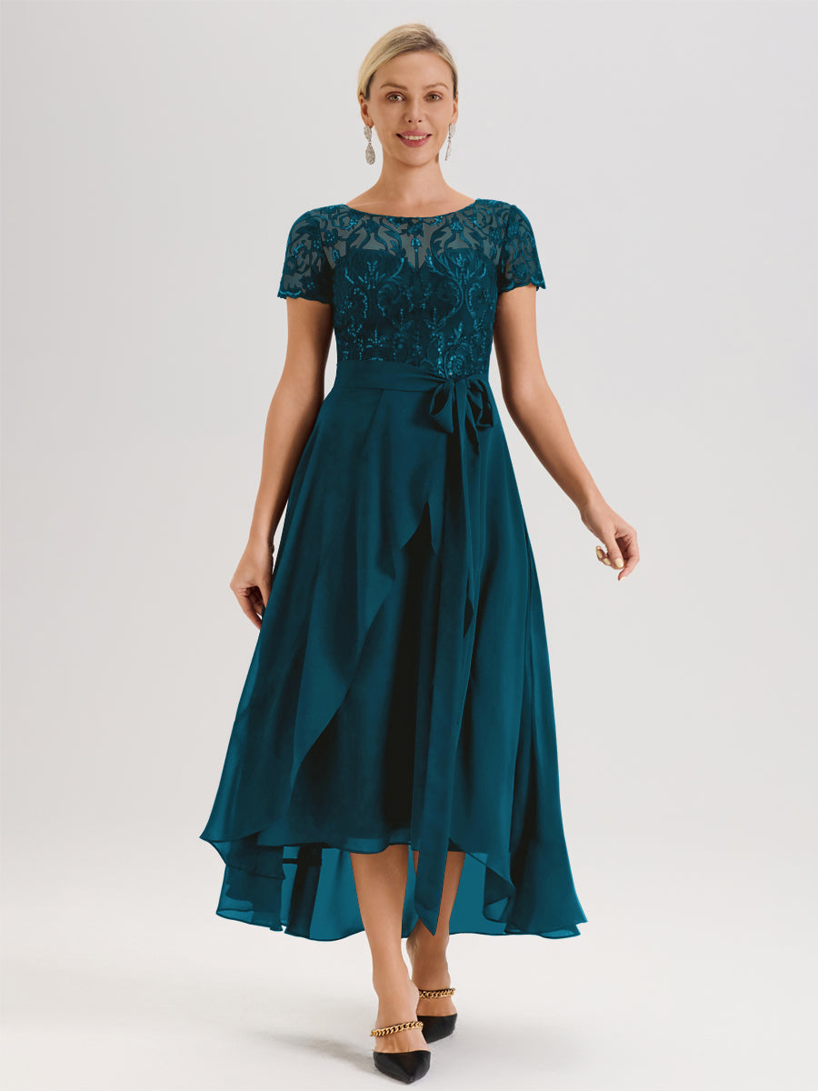 Cicinia Ink Blue Mother Of The Groom Dress Long Chiffon Tulle Appliques Lace V-neck A-line Floor Length