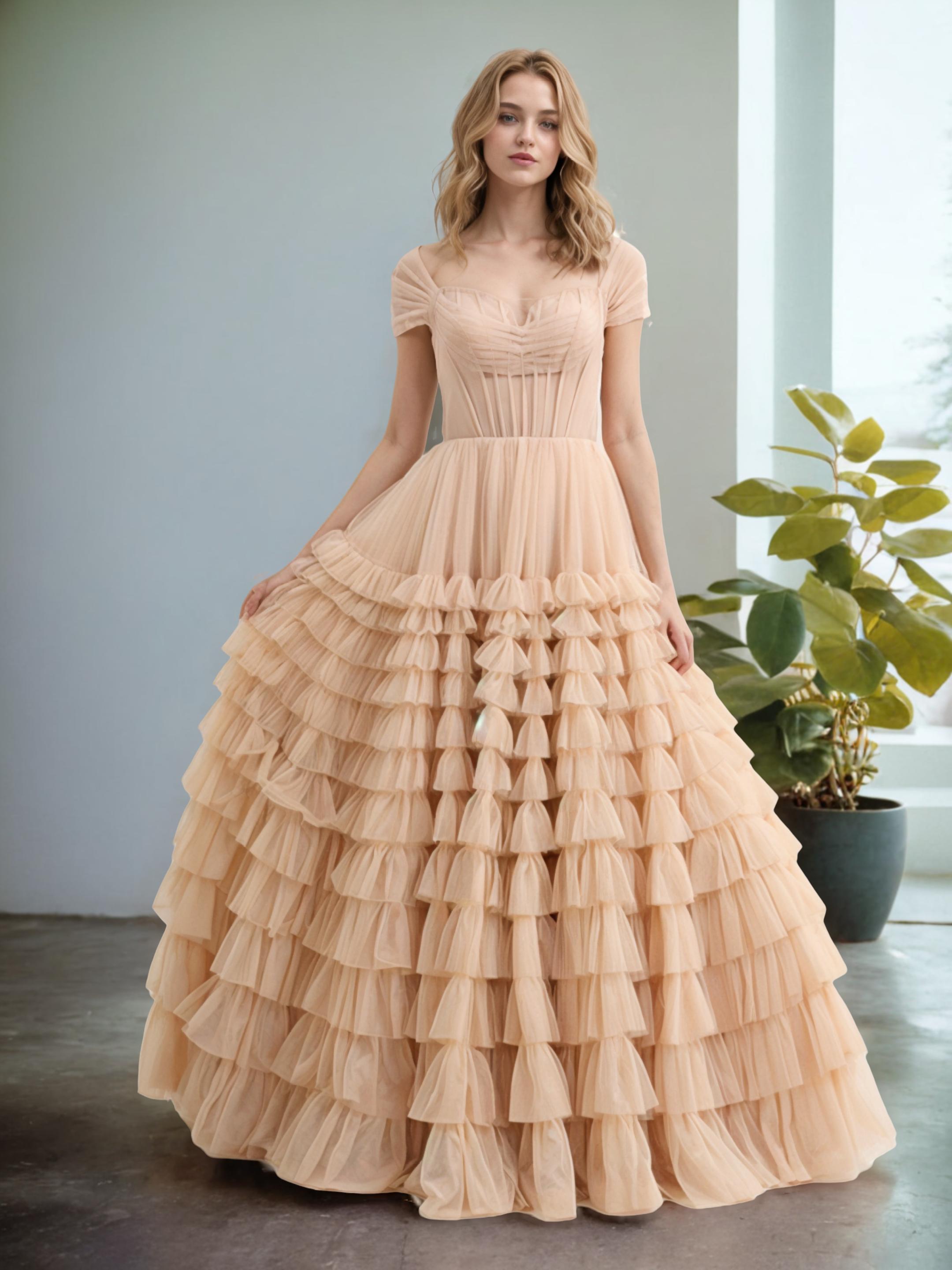 A-line Cap Sleeves Sweetheart Layered Prom Dress A-line Cap Sleeves Sweetheart Layered Prom Dress