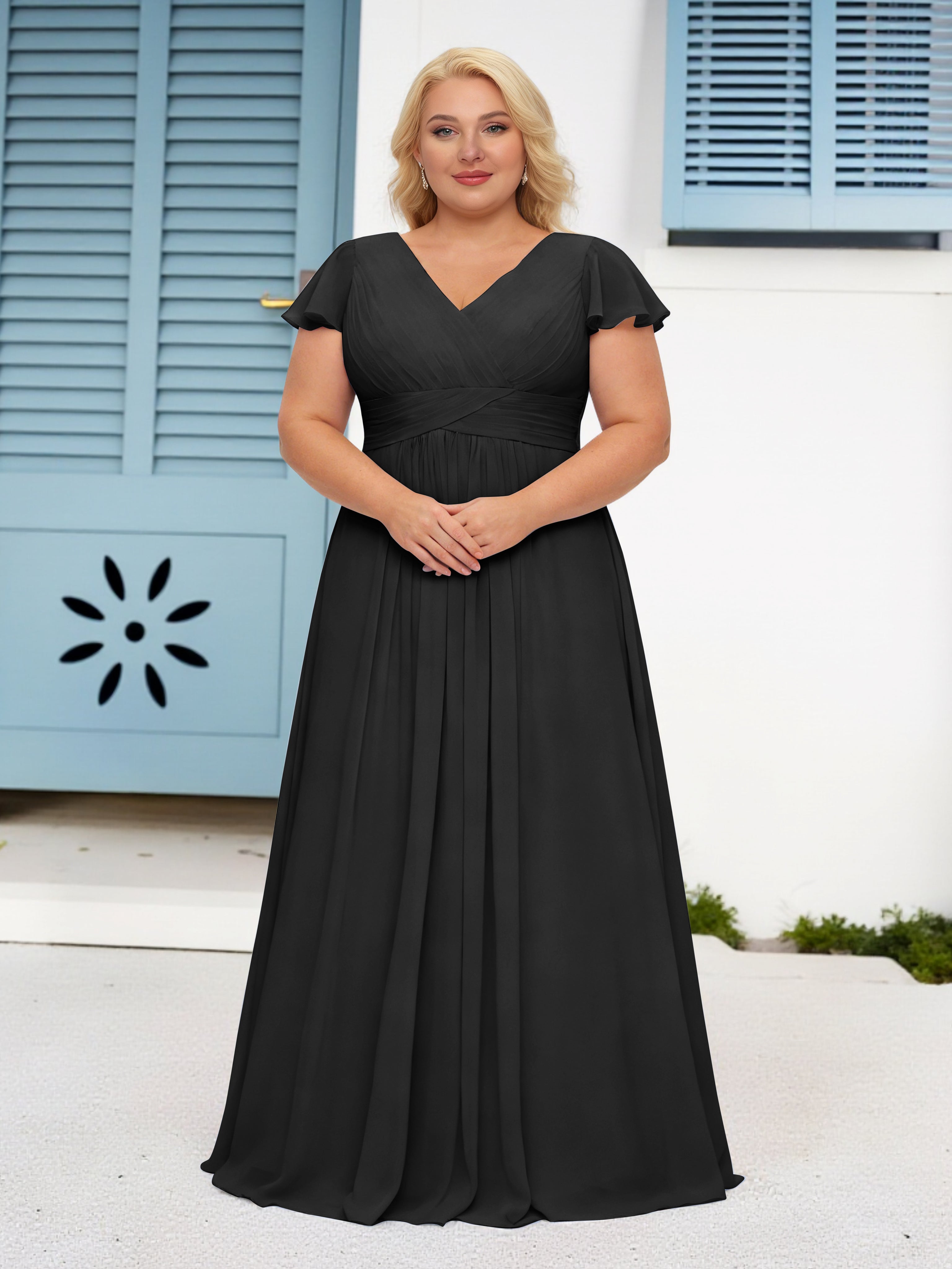 Cicinia Black Long Mother Of The Bride Dress Chiffon A-line Plus Size