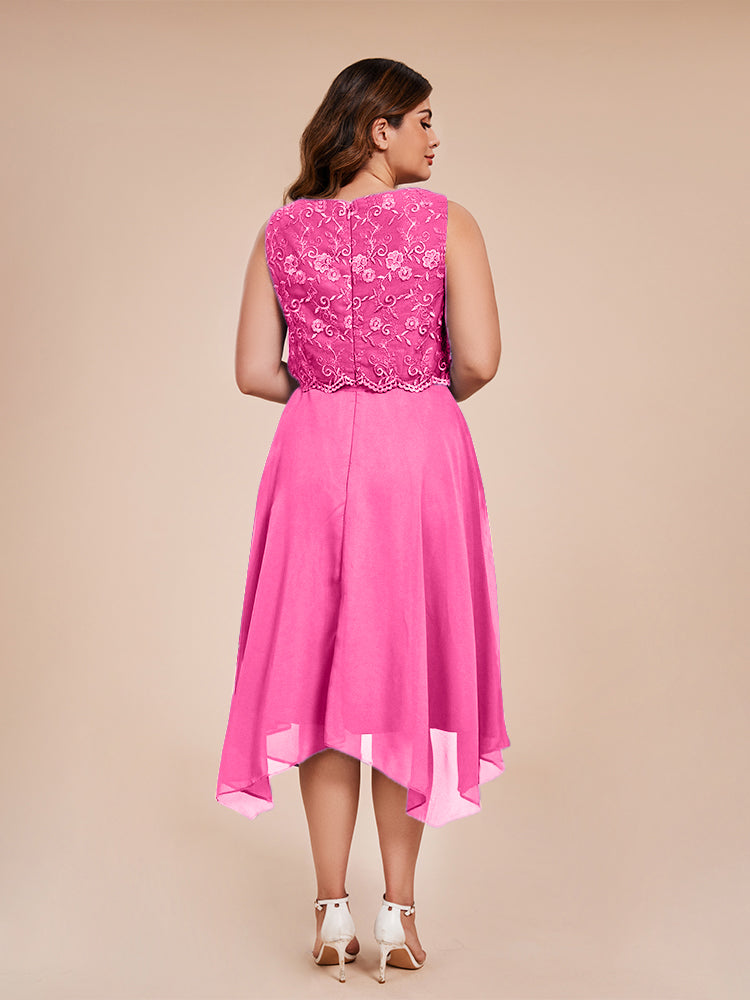 Classic Sleeveless Lace Overlay Chiffon Asymmetrical Mother of the Groom Dress