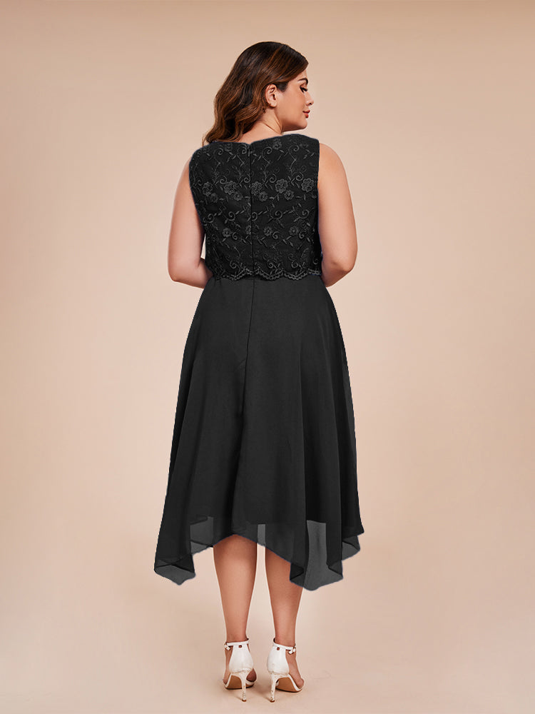 Classic Sleeveless Lace Overlay Chiffon Asymmetrical Mother of the Groom Dress