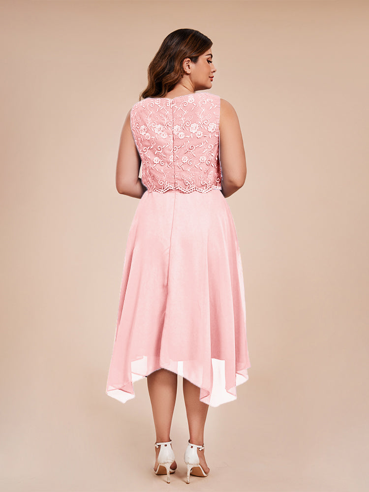 Classic Sleeveless Lace Overlay Chiffon Asymmetrical Mother of the Groom Dress