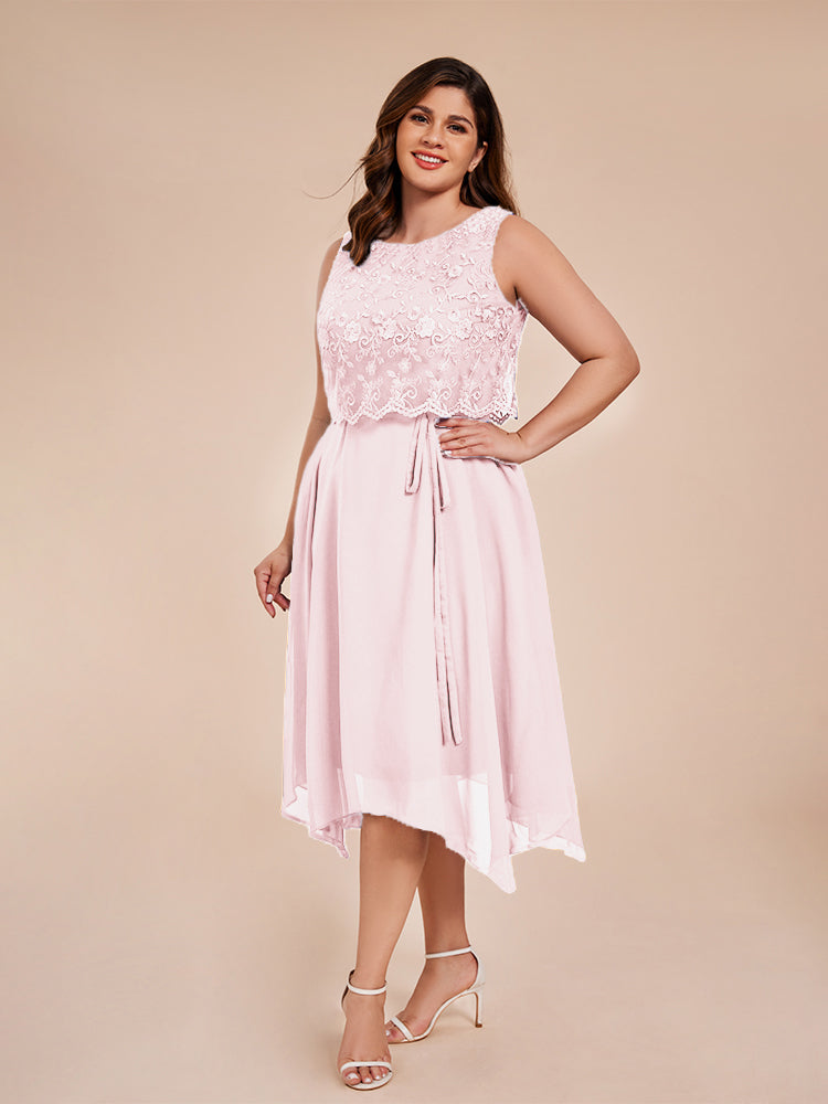 Classic Sleeveless Lace Overlay Chiffon Asymmetrical Mother of the Groom Dress