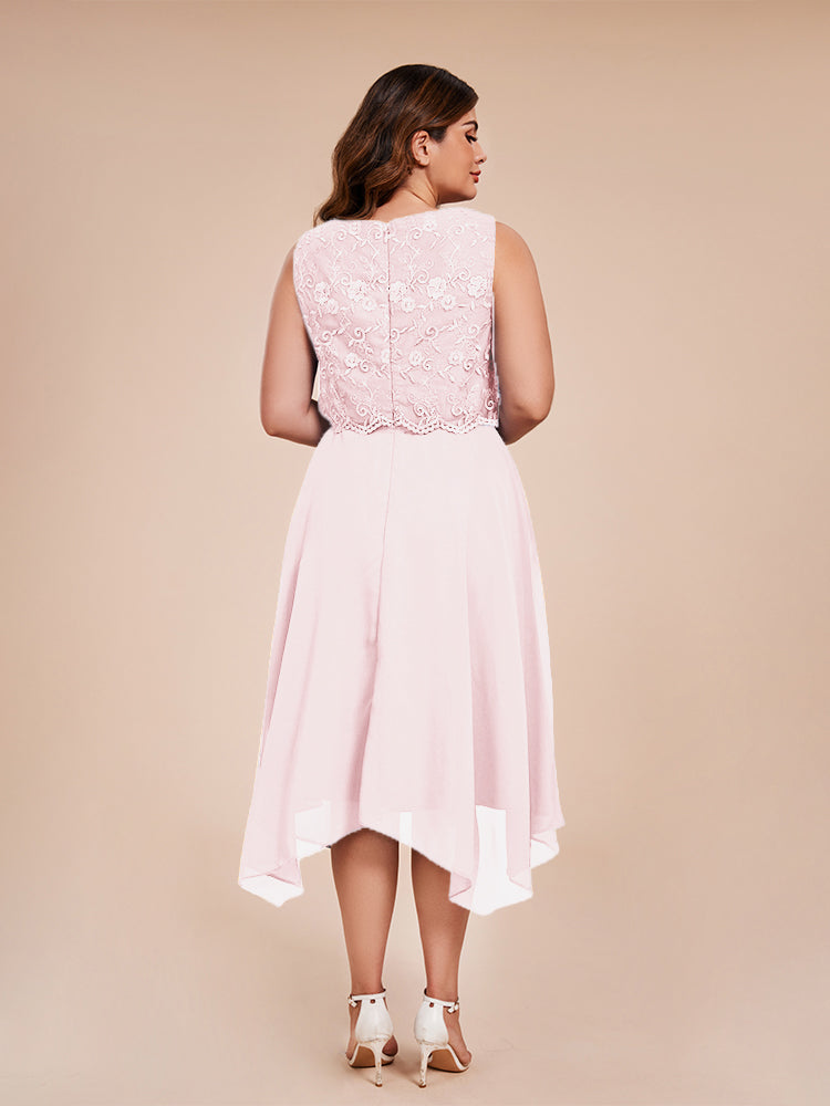 Classic Sleeveless Lace Overlay Chiffon Asymmetrical Mother of the Groom Dress