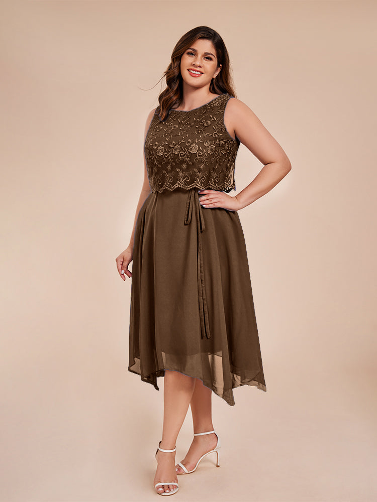 Classic Sleeveless Lace Overlay Chiffon Asymmetrical Mother of the Groom Dress