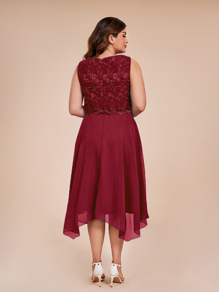 Classic Sleeveless Lace Overlay Chiffon Asymmetrical Mother of the Groom Dress