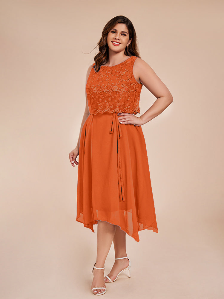 Classic Sleeveless Lace Overlay Chiffon Asymmetrical Mother of the Groom Dress