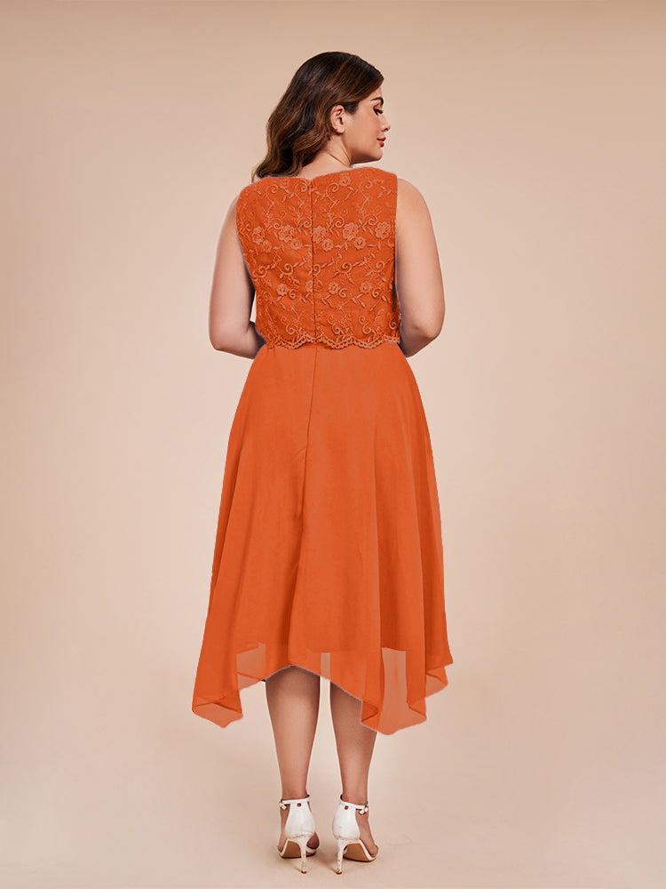 Classic Sleeveless Lace Overlay Chiffon Asymmetrical Mother of the Groom Dress