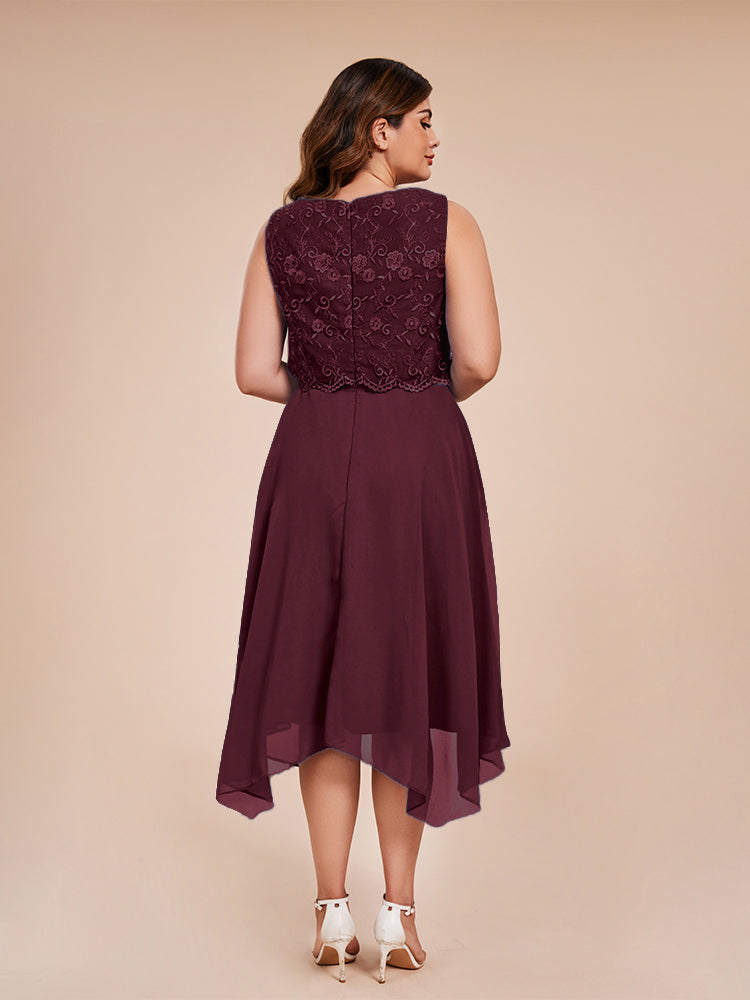 Classic Sleeveless Lace Overlay Chiffon Asymmetrical Mother of the Groom Dress