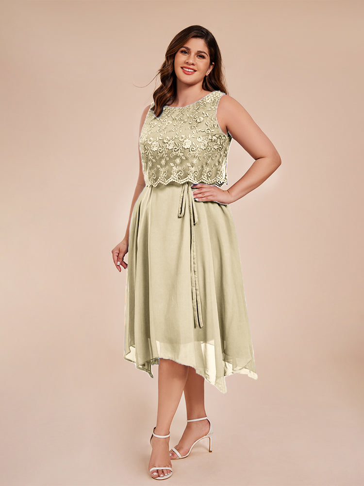 Classic Sleeveless Lace Overlay Chiffon Asymmetrical Mother of the Groom Dress