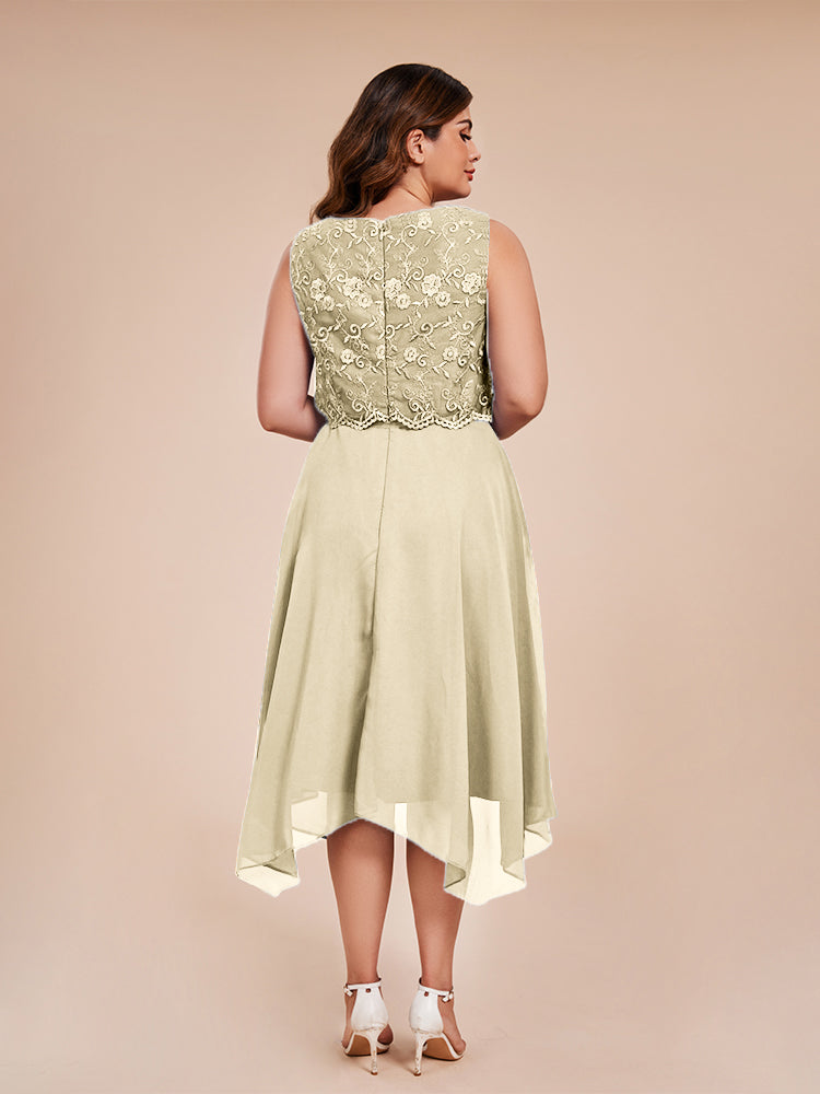 Classic Sleeveless Lace Overlay Chiffon Asymmetrical Mother of the Groom Dress