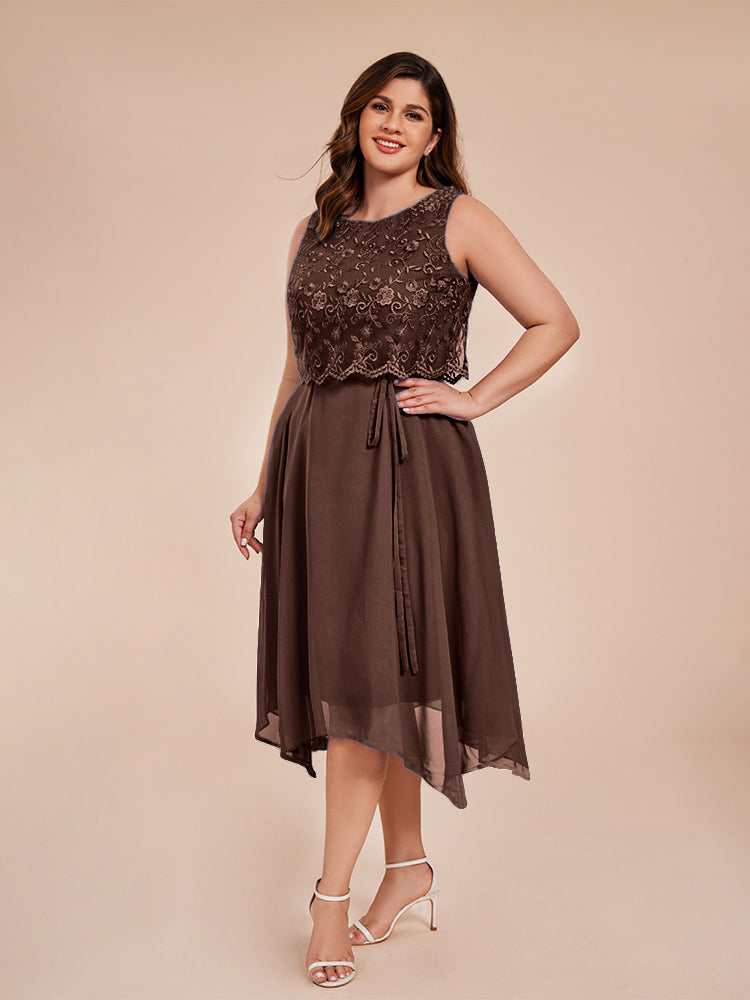 Classic Sleeveless Lace Overlay Chiffon Asymmetrical Mother of the Groom Dress